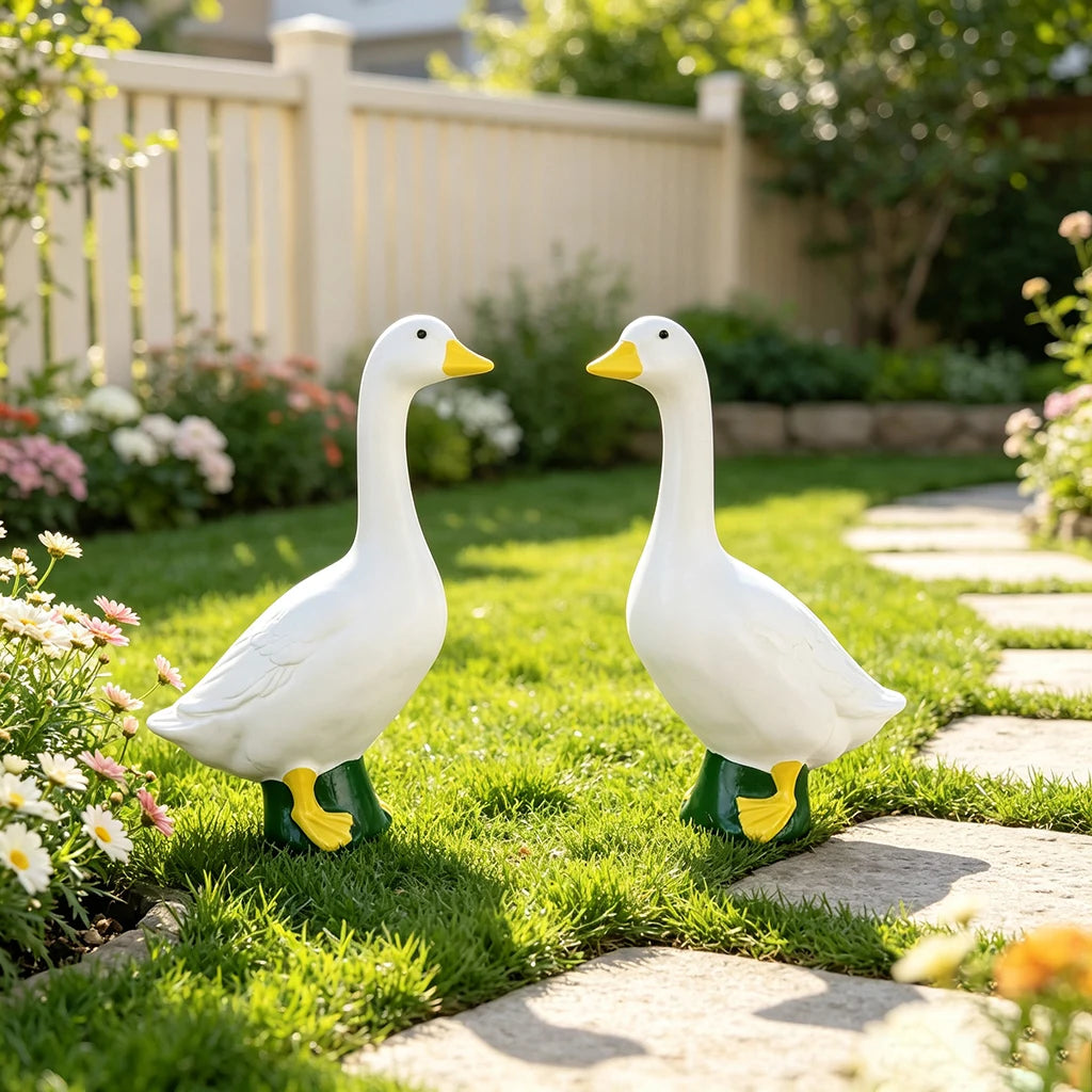 White Duck Garden Statue (1 Duck) - Weatherproof Resin Yard Decor