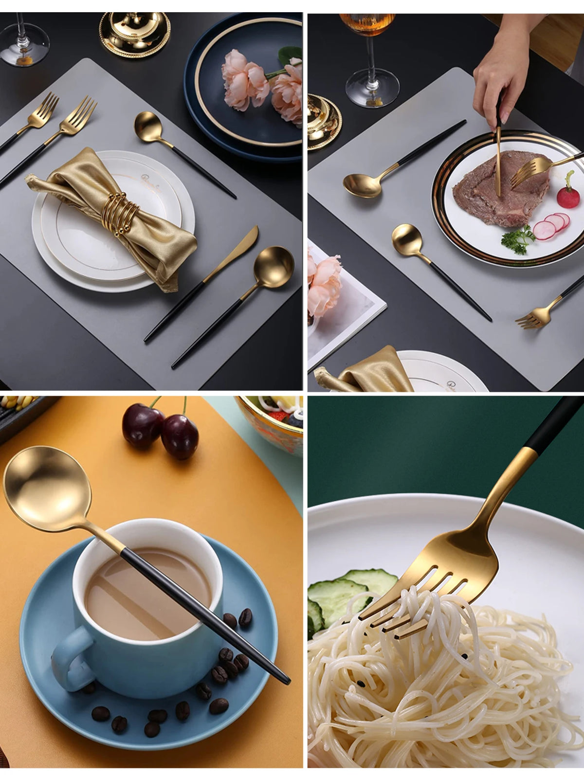 24-Piece Black & Gold Flatware Set (Service for 6)