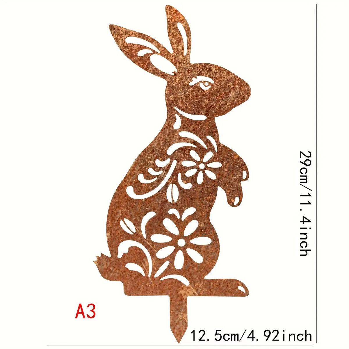 Rustic Metal Rabbit Garden Stake - Bunny Silhouette Yard Art