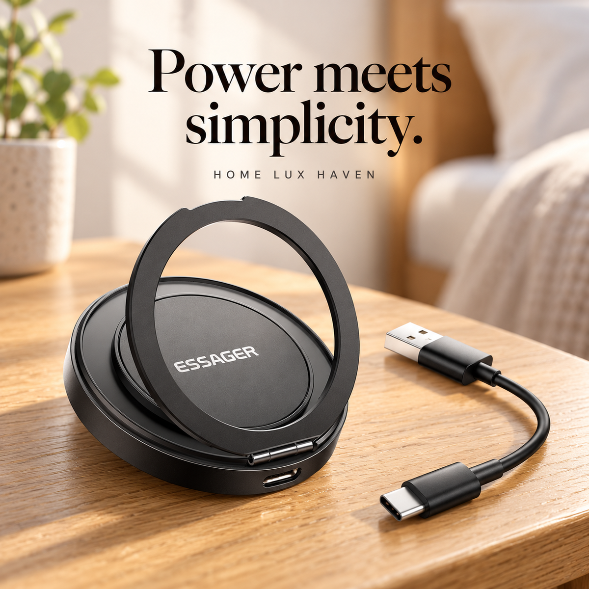 Magnetic Wireless Charger with Fold-Out Stand – Black - advertising image 01