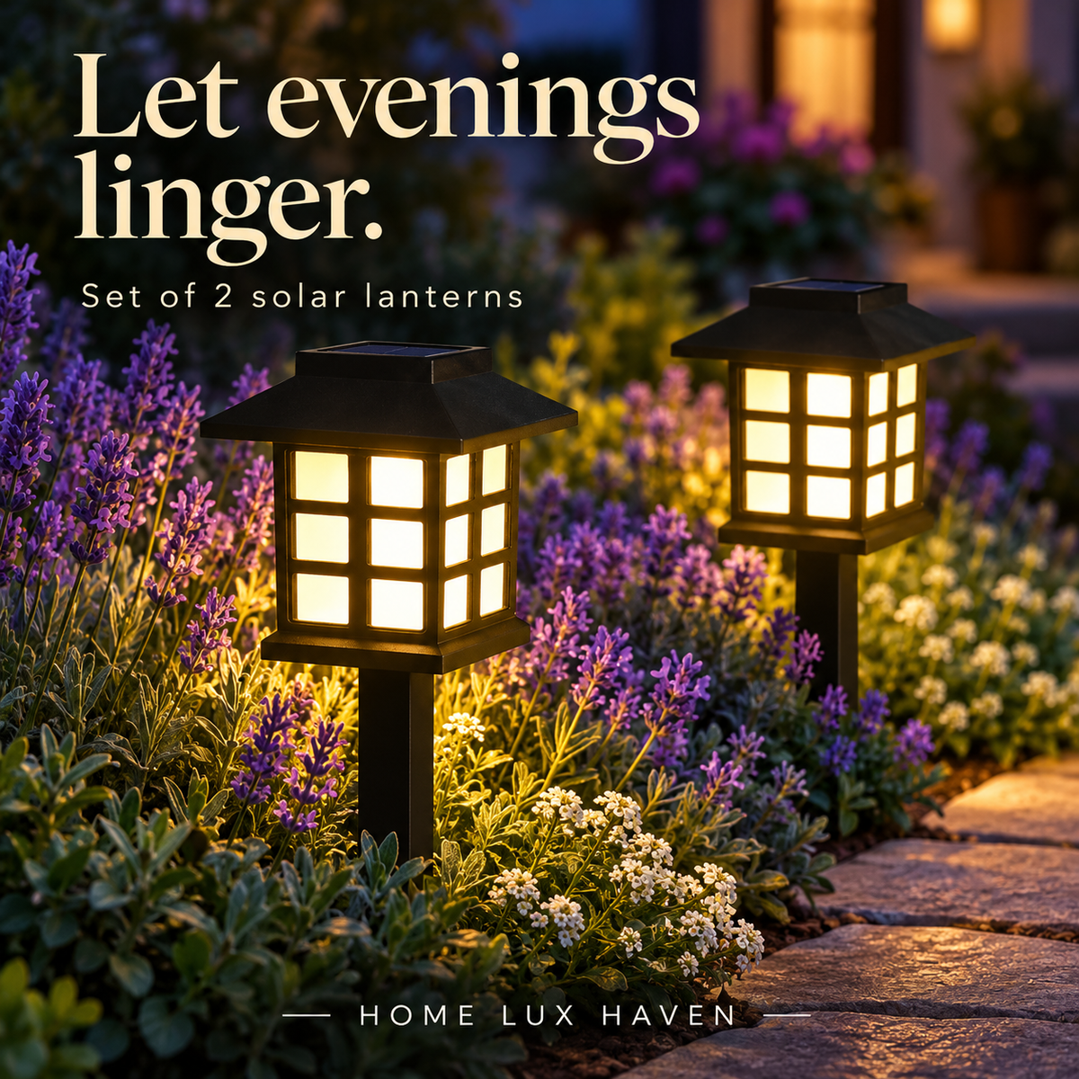 Warm Glow Solar Pathway Lantern Lights ? Set of 2 - advertising image 01