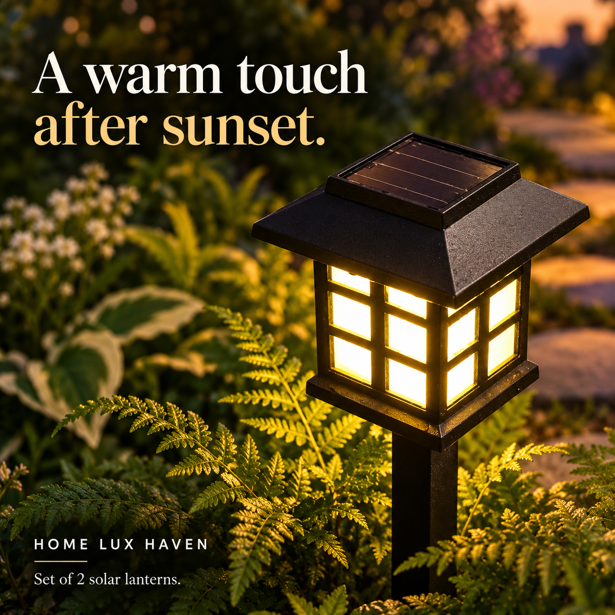 Warm Glow Solar Pathway Lantern Lights ? Set of 2 - advertising image 02
