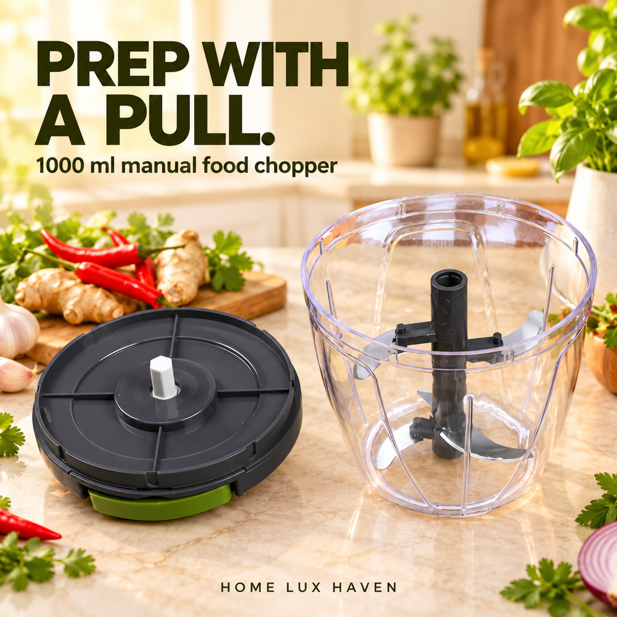 Hand-Pull Manual Food Chopper – 1000ml - advertising image 01