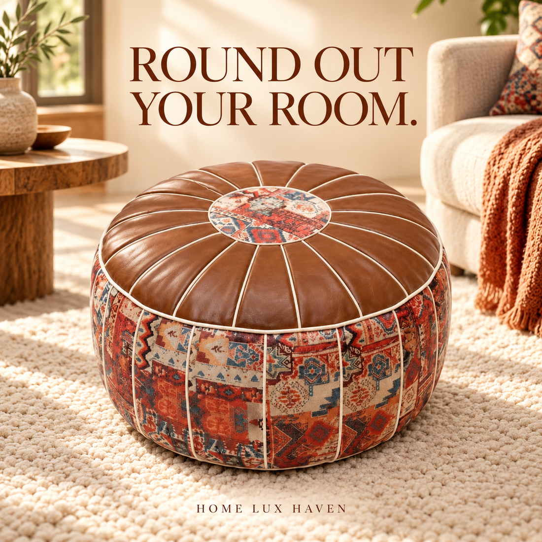 Round Storage Ottoman with Patterned Sides - advertising image 01