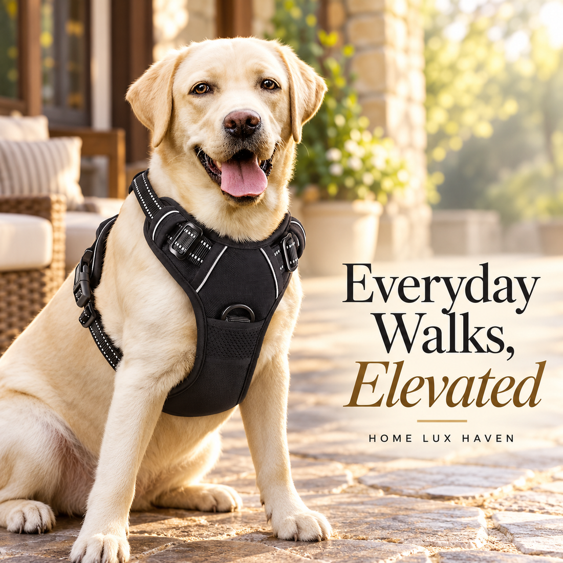 Adjustable No-Pull Dog Harness with Reflective Trim – Front Clip, Padded Handle - advertising image 01