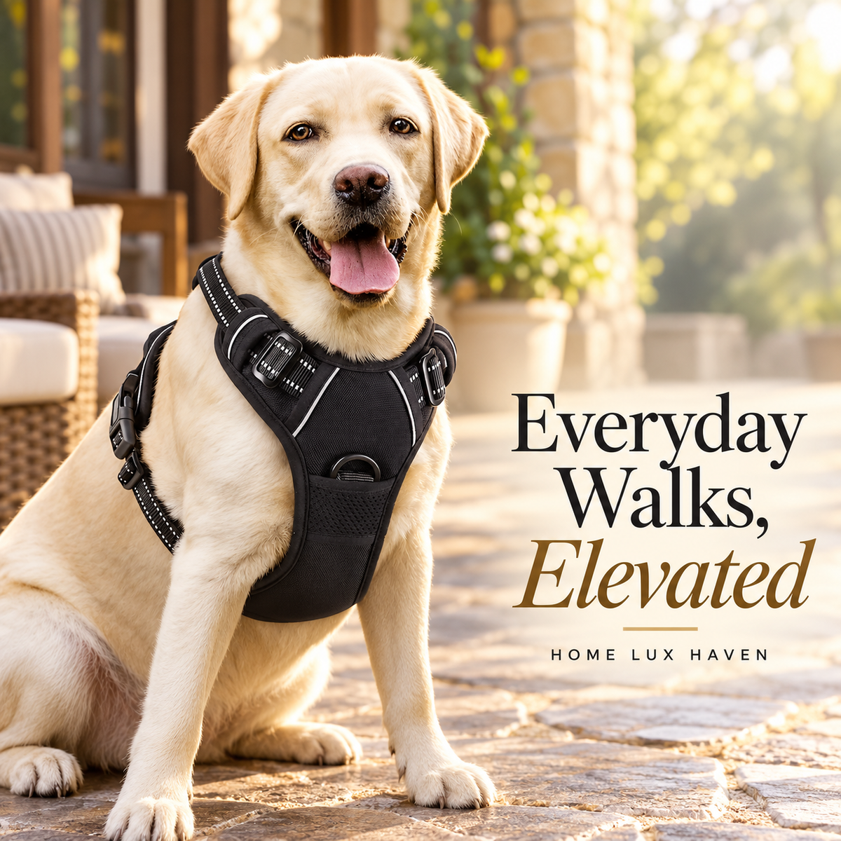 Adjustable No-Pull Dog Harness with Reflective Trim – Front Clip, Padded Handle - advertising image 02