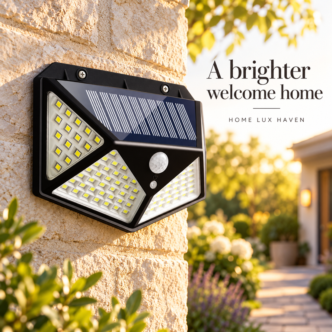 100-LED Solar Motion Sensor Security Light – Waterproof Outdoor Wall Light - advertising image 01