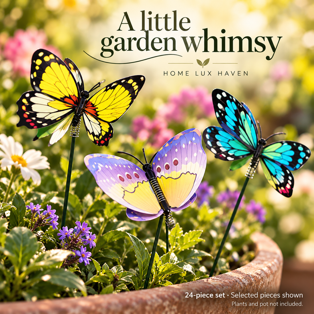 Whimsical Butterfly Garden Stakes ? Colorful Yard & Flower Pot Decor Set - advertising image 01