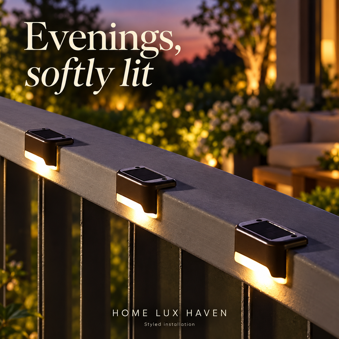 Solar Step & Deck Lights ? Warm White Waterproof Stair, Fence & Railing Lights - advertising image 01