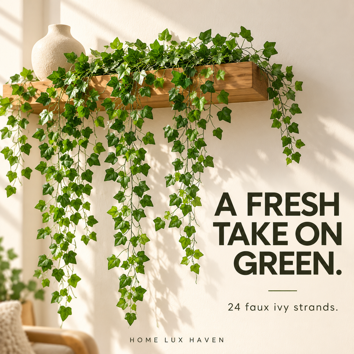 Artificial Ivy Garland Set – 24 Strands, 62 ft Faux Greenery Vines for Wall & Party Decor - advertising image 01