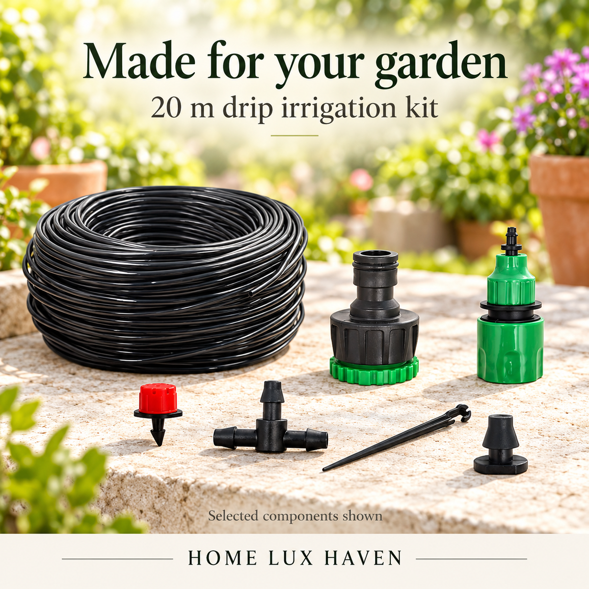 DIY Drip Irrigation Kit – Automatic Garden Watering System with Adjustable Drippers - advertising image 01