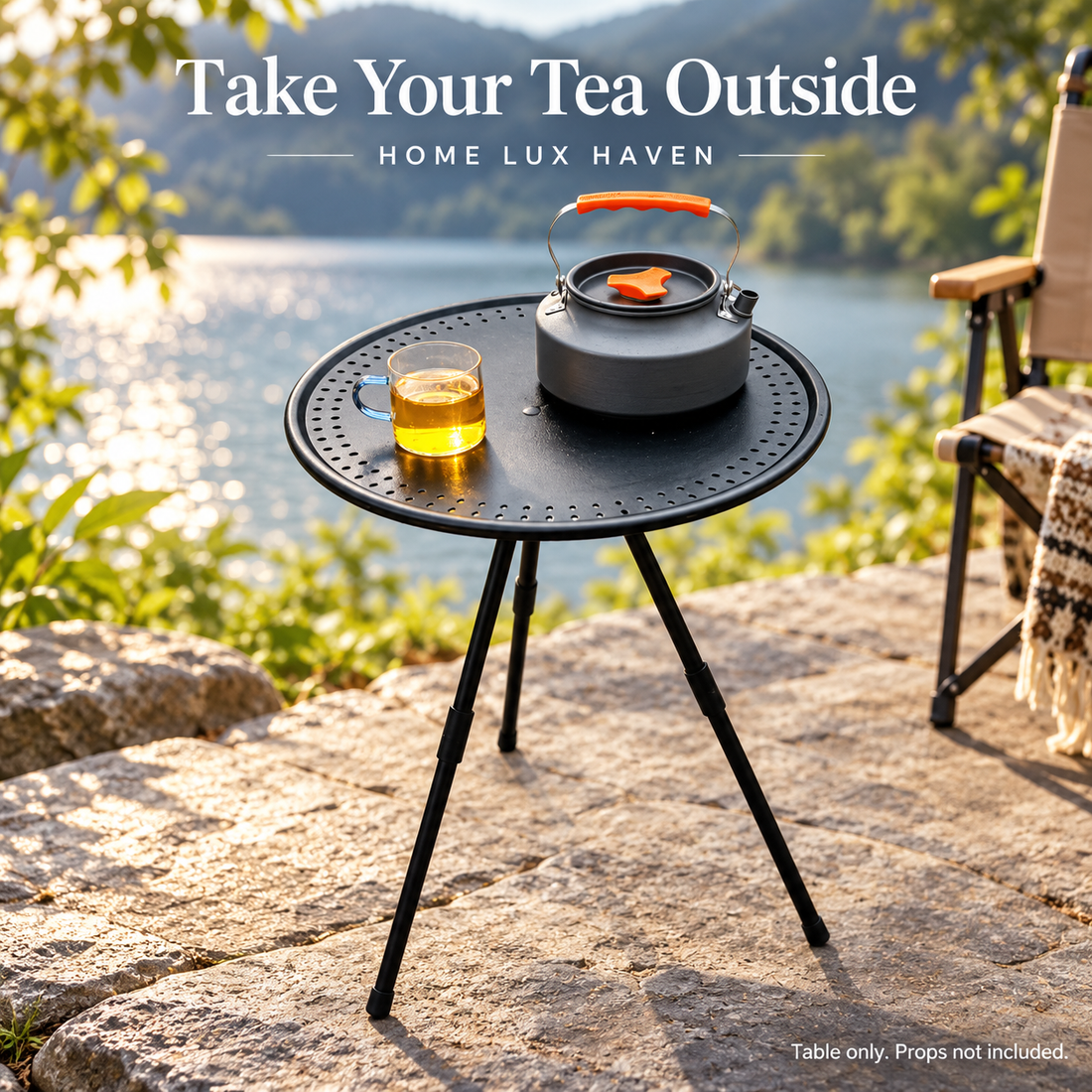 Round Tripod Patio Side Table ? Adjustable Height, Folding & Portable - advertising image 01