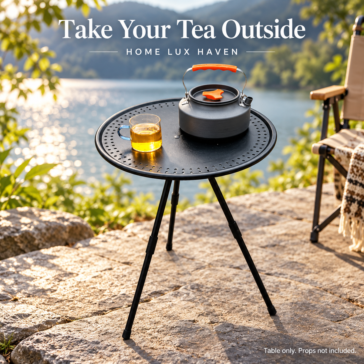 Round Tripod Patio Side Table ? Adjustable Height, Folding & Portable - advertising image 02