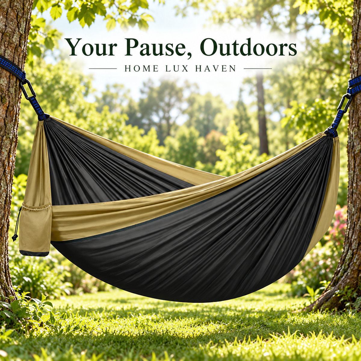 Lightweight Parachute Nylon Camping Hammock with Tree Straps & Carry Pouch - advertising image 01