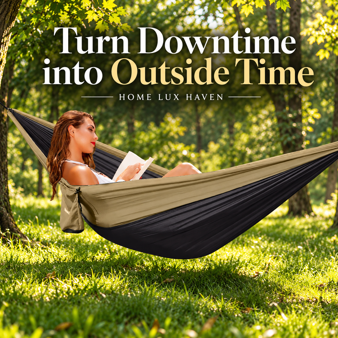 Lightweight Parachute Nylon Camping Hammock with Tree Straps & Carry Pouch - advertising image 01