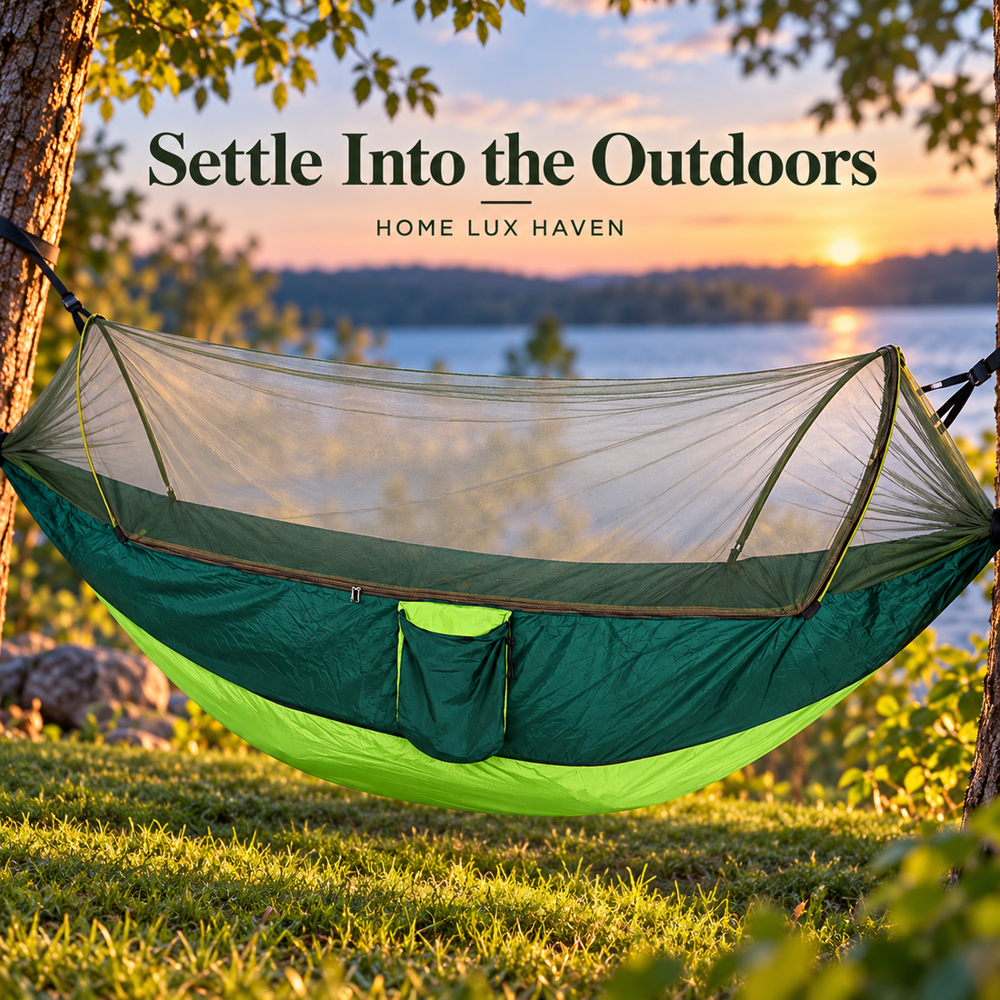 2-in-1 Camping Hammock with Mosquito Net – Lightweight Parachute Nylon with Tree Straps - advertising image 01