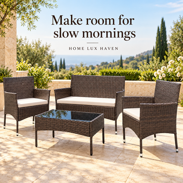 4-Piece Wicker Patio Conversation Set – Loveseat, 2 Armchairs & Glass-Top Coffee Table - advertising image 01