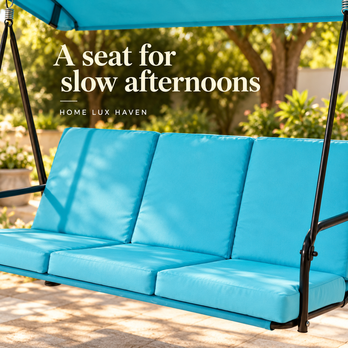 3-Seat Canopy Porch Swing with Cushions – Lake Blue - advertising image 02
