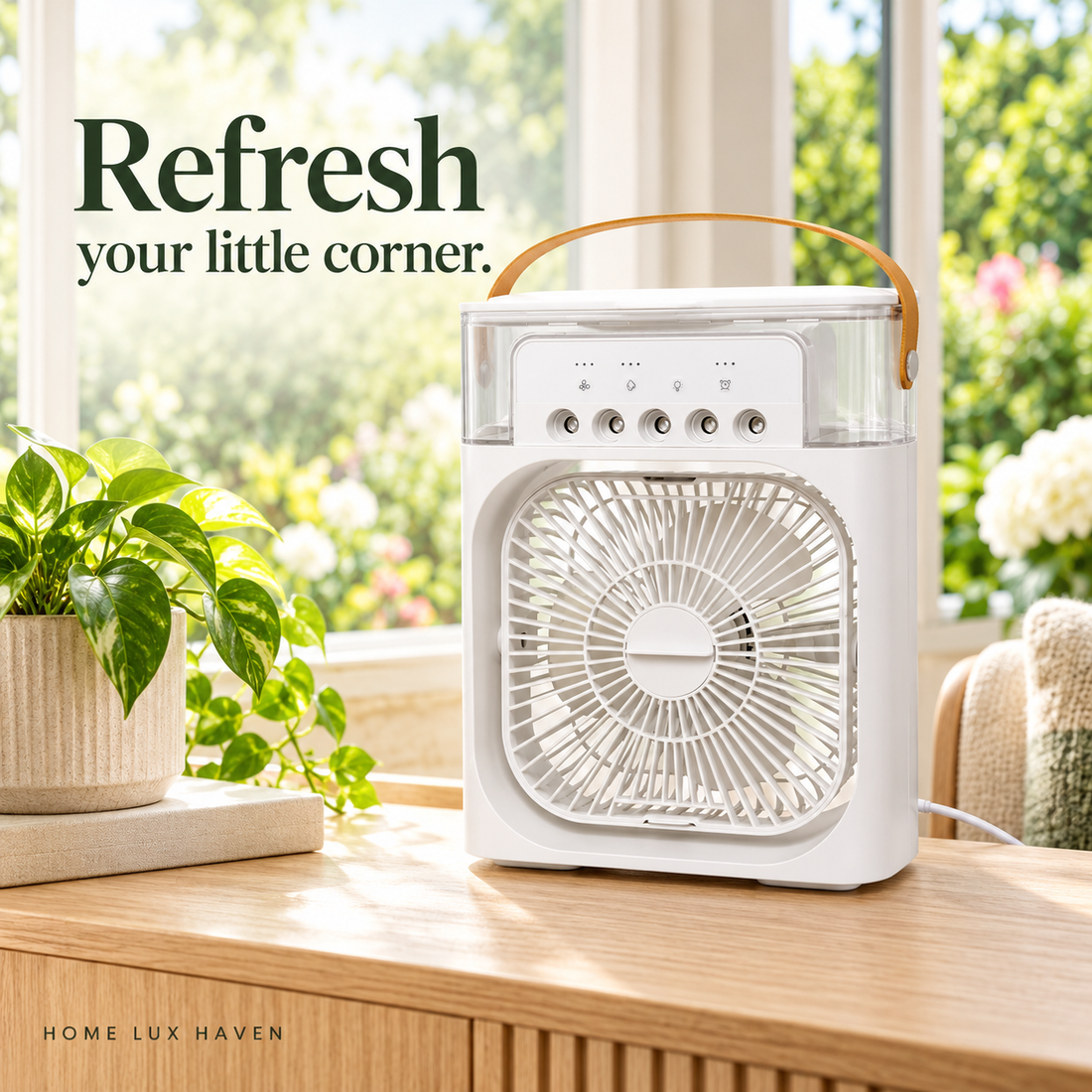 3-in-1 Mini Air Cooler Fan – Cool Mist Humidifier & Night Light - advertising image 01