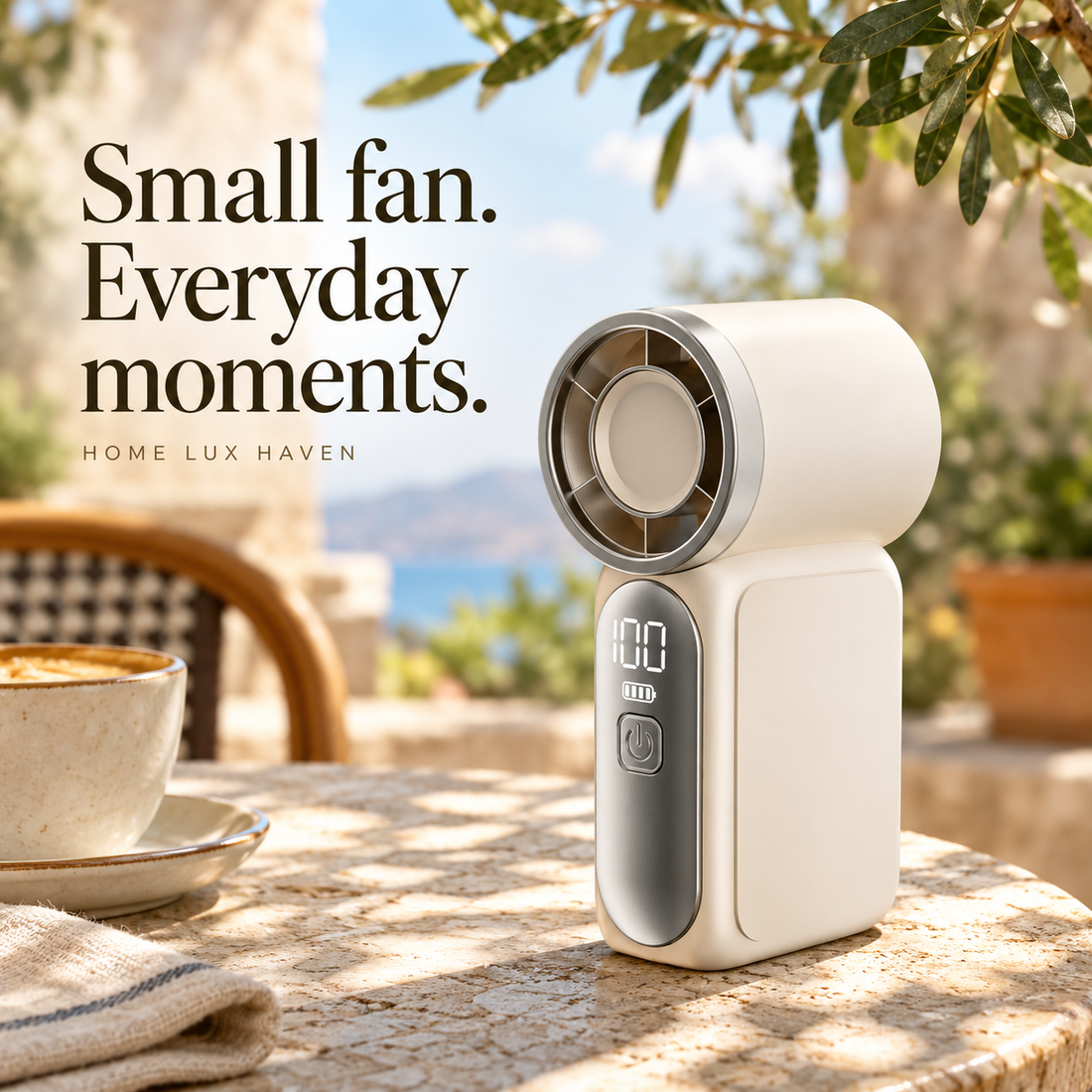 5-Speed Handheld Mini Fan with Digital Display – USB-C Rechargeable - advertising image 01