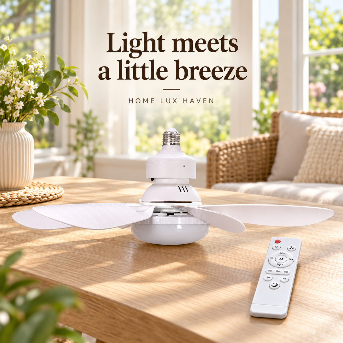 Socket Ceiling Fan with LED Light & Remote ? Screws Into a Standard Bulb Socket - advertising image 01