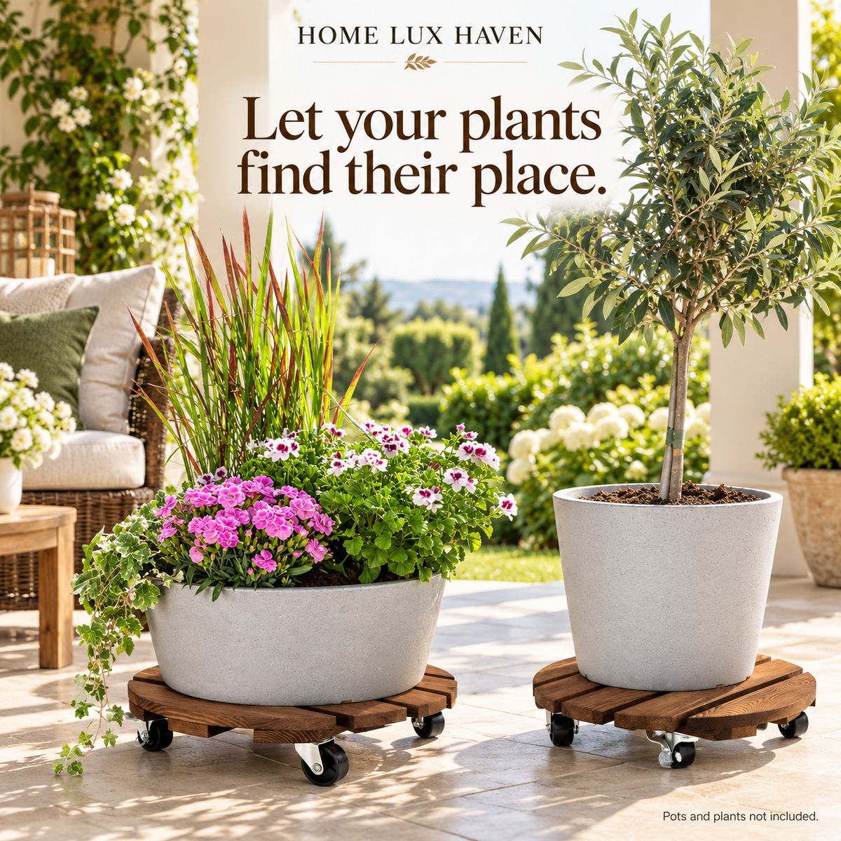 Rolling Wood Plant Caddy with Locking Wheels (2-Pack, 12") - advertising image 02
