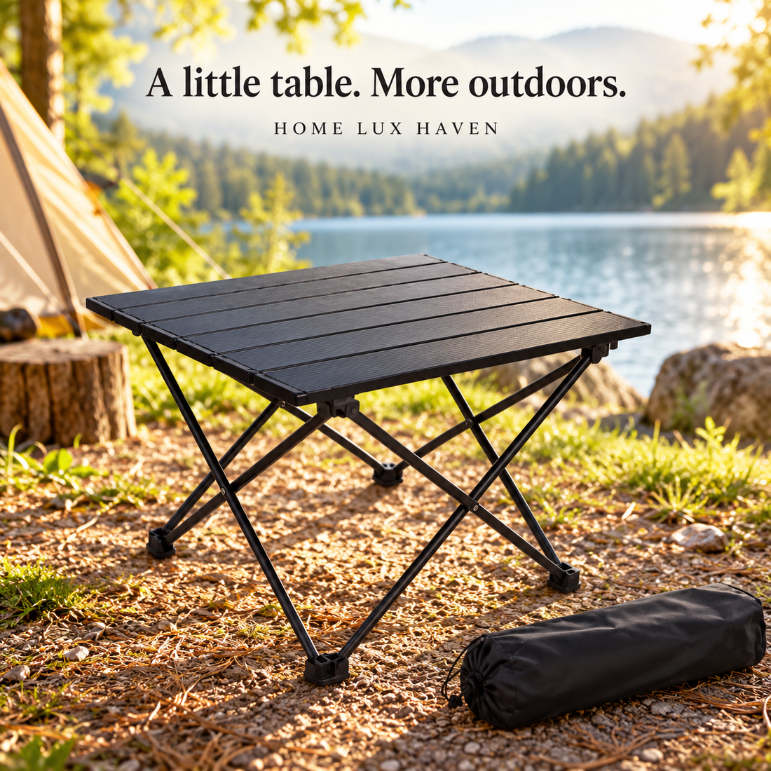 Compact Folding Carbon Steel Camping Side Table with Carry Bag - advertising image 01