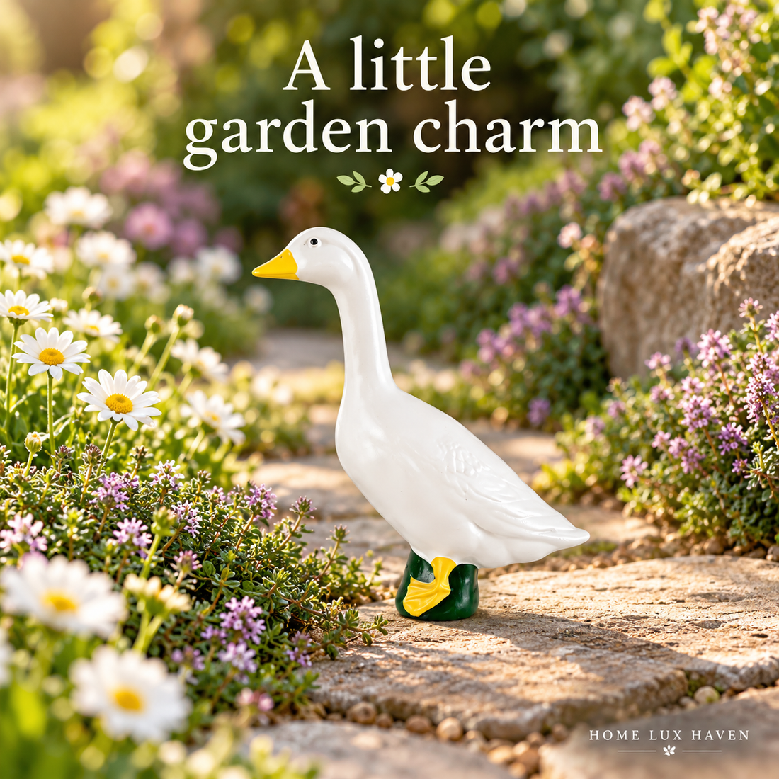 White Duck Garden Statue (1 Duck) - Weatherproof Resin Yard Decor - advertising image 01