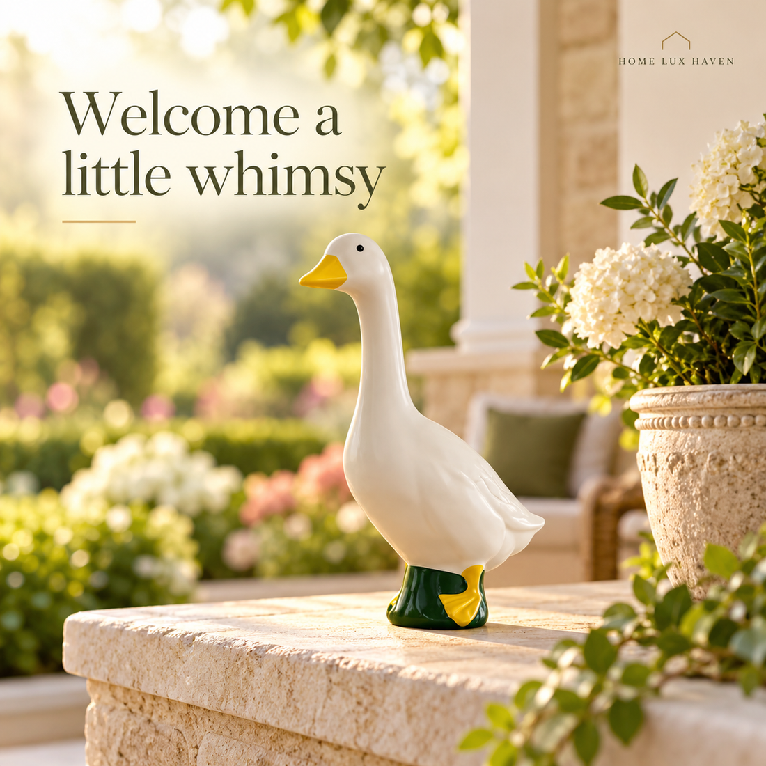 White Duck Garden Statue (1 Duck) - Weatherproof Resin Yard Decor - advertising image 01