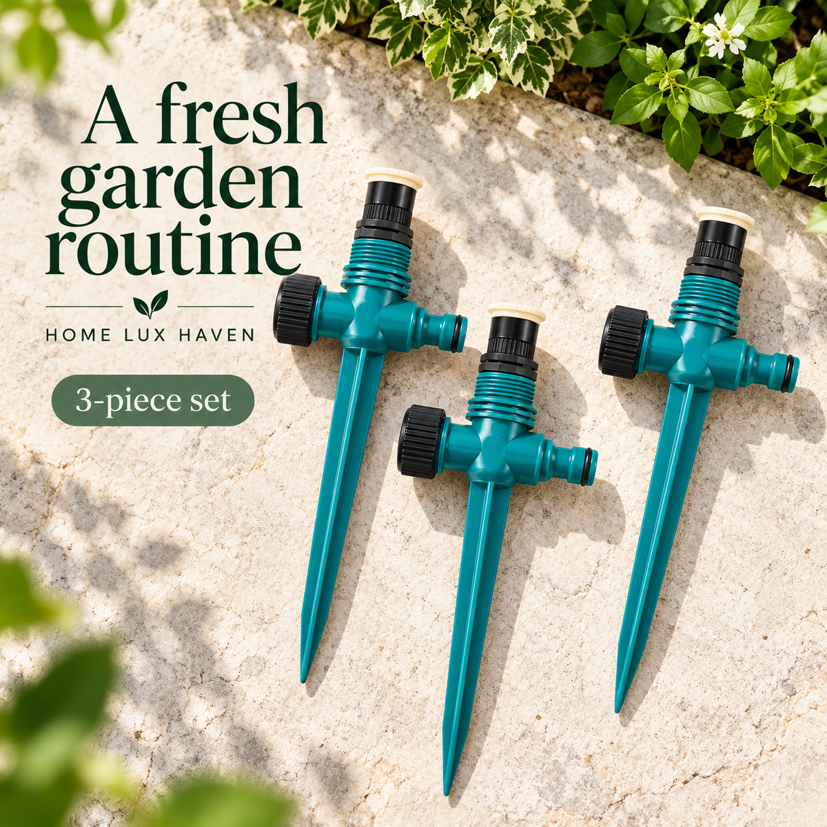 360° Rotating Spike Lawn Sprinkler, 3-Pack - Teal - advertising image 01