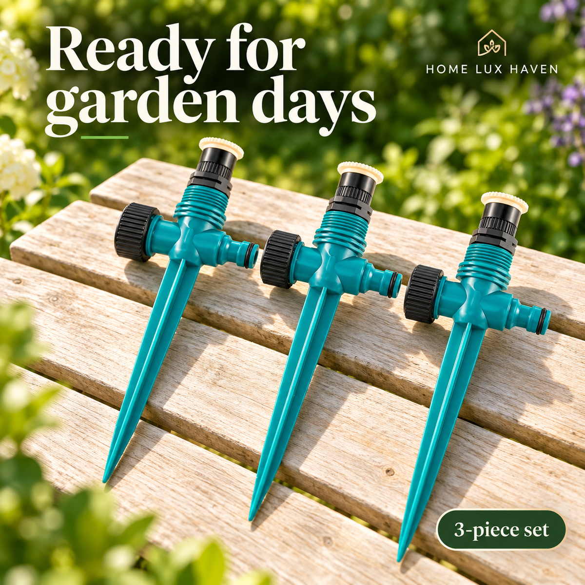 360° Rotating Spike Lawn Sprinkler, 3-Pack - Teal - advertising image 02