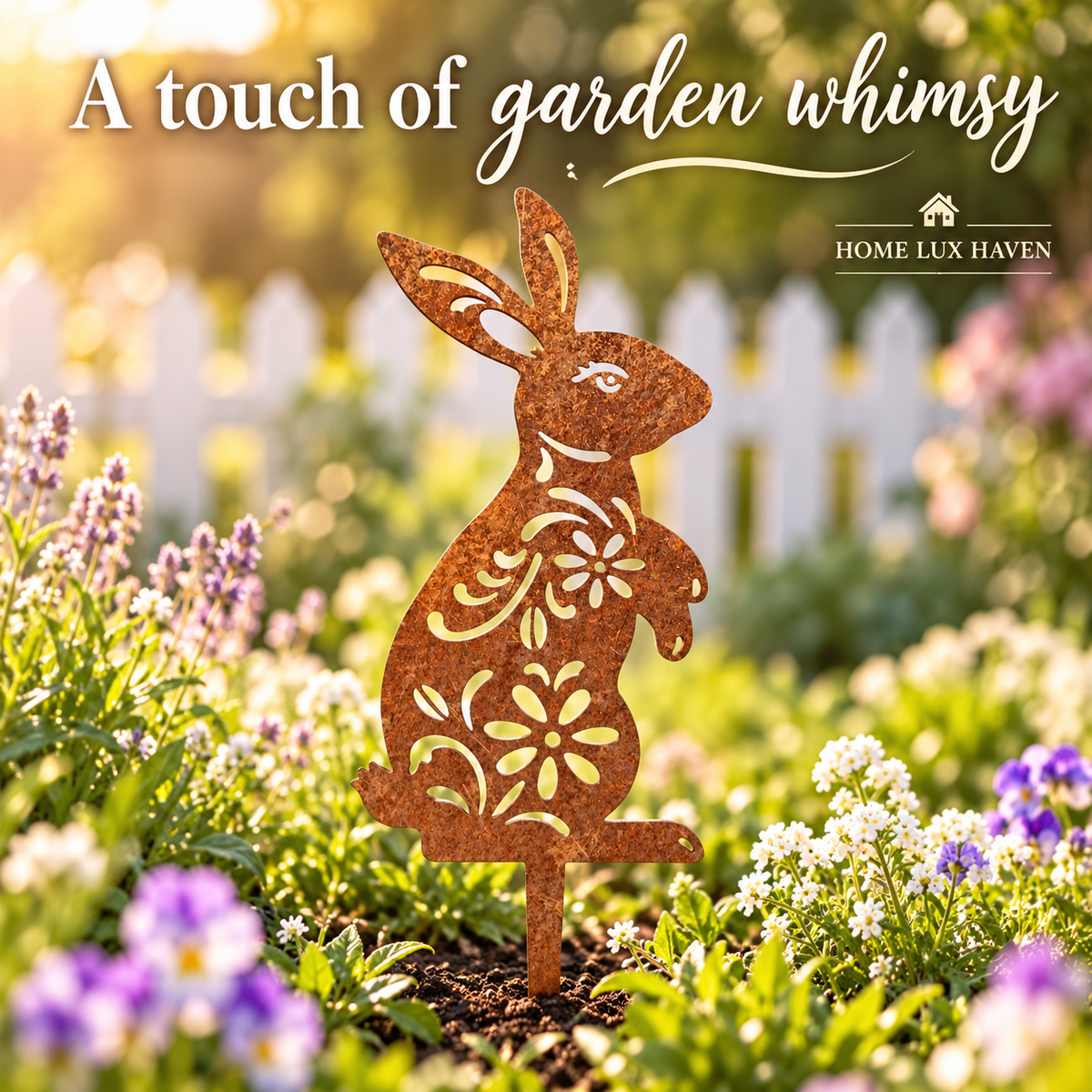 Rustic Metal Rabbit Garden Stake - Bunny Silhouette Yard Art - advertising image 01