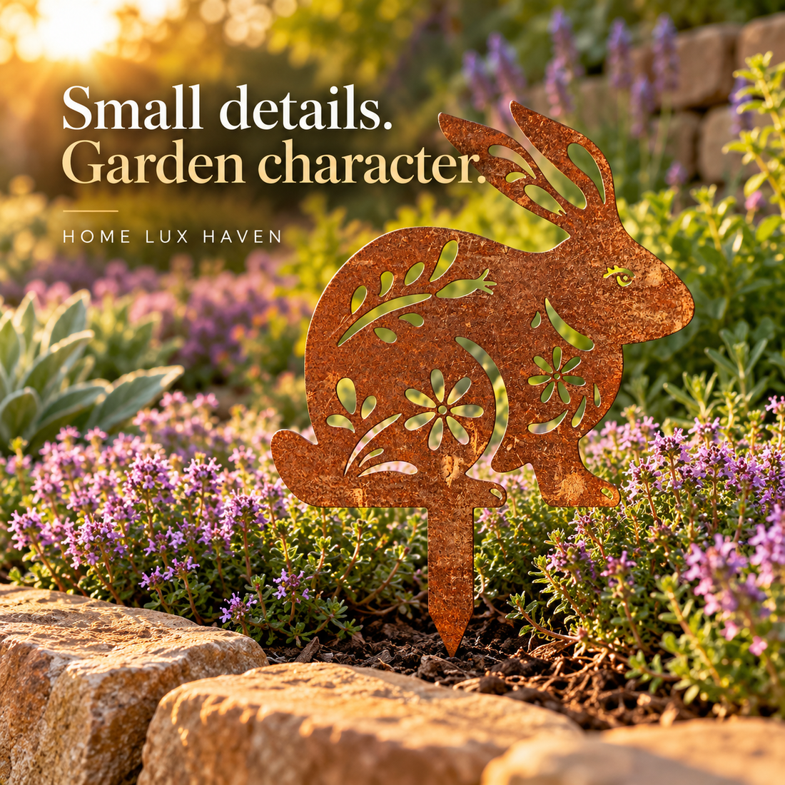 Rustic Metal Rabbit Garden Stake - Bunny Silhouette Yard Art - advertising image 01