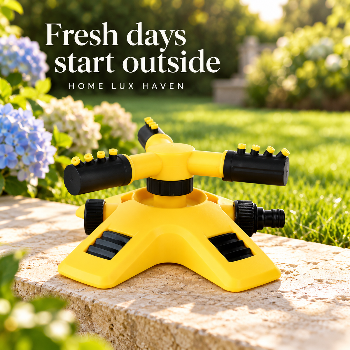 3-Arm 360° Rotating Lawn Sprinkler - advertising image 01