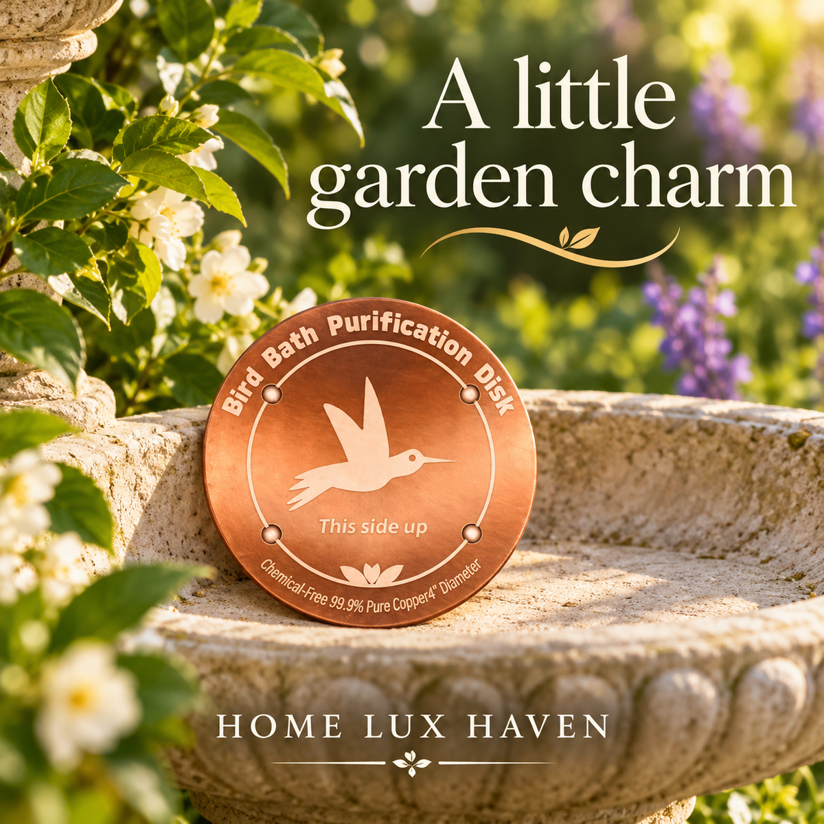 Copper Bird Bath Disk - Decorative Copper Insert for Cleaner Bird Bath Water - advertising image 01