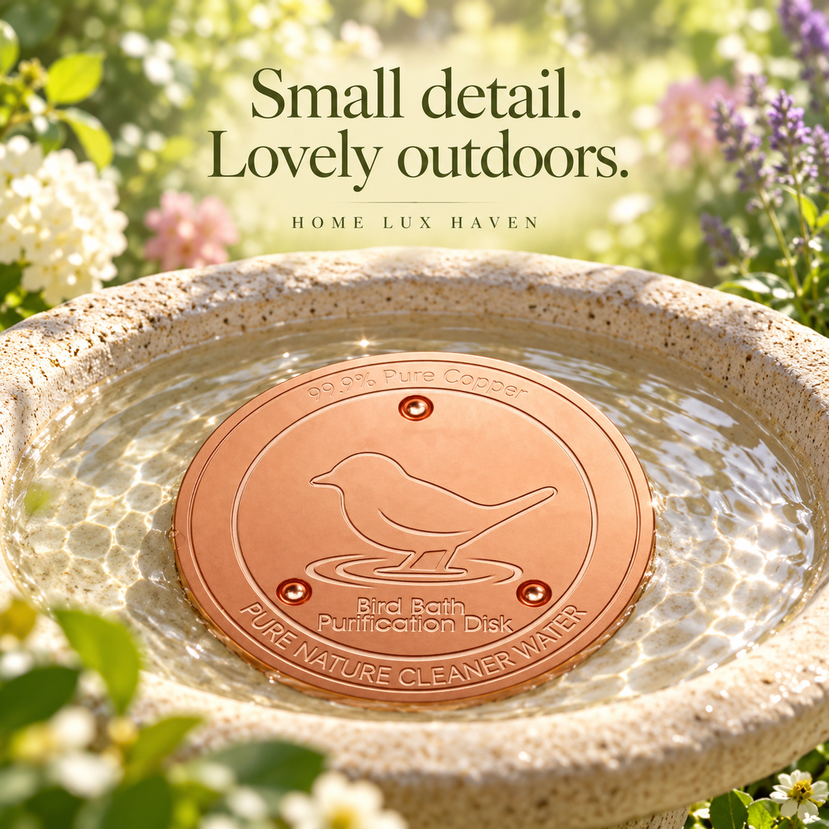 Copper Bird Bath Disk - Decorative Copper Insert for Cleaner Bird Bath Water - advertising image 02