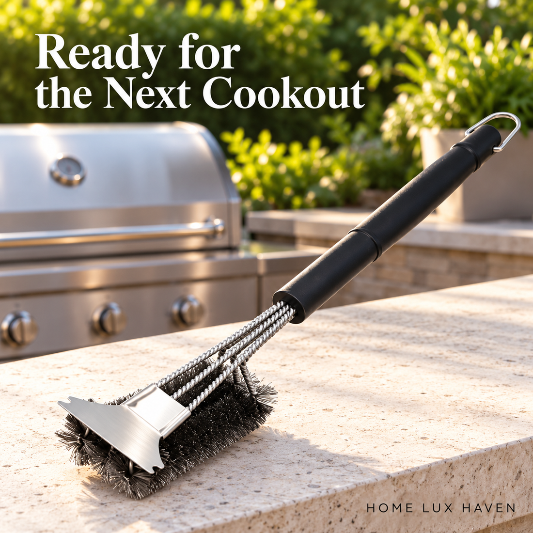 Heavy-Duty Grill Brush & Scraper ? 18" Triple-Head Stainless Steel Cleaner - advertising image 01