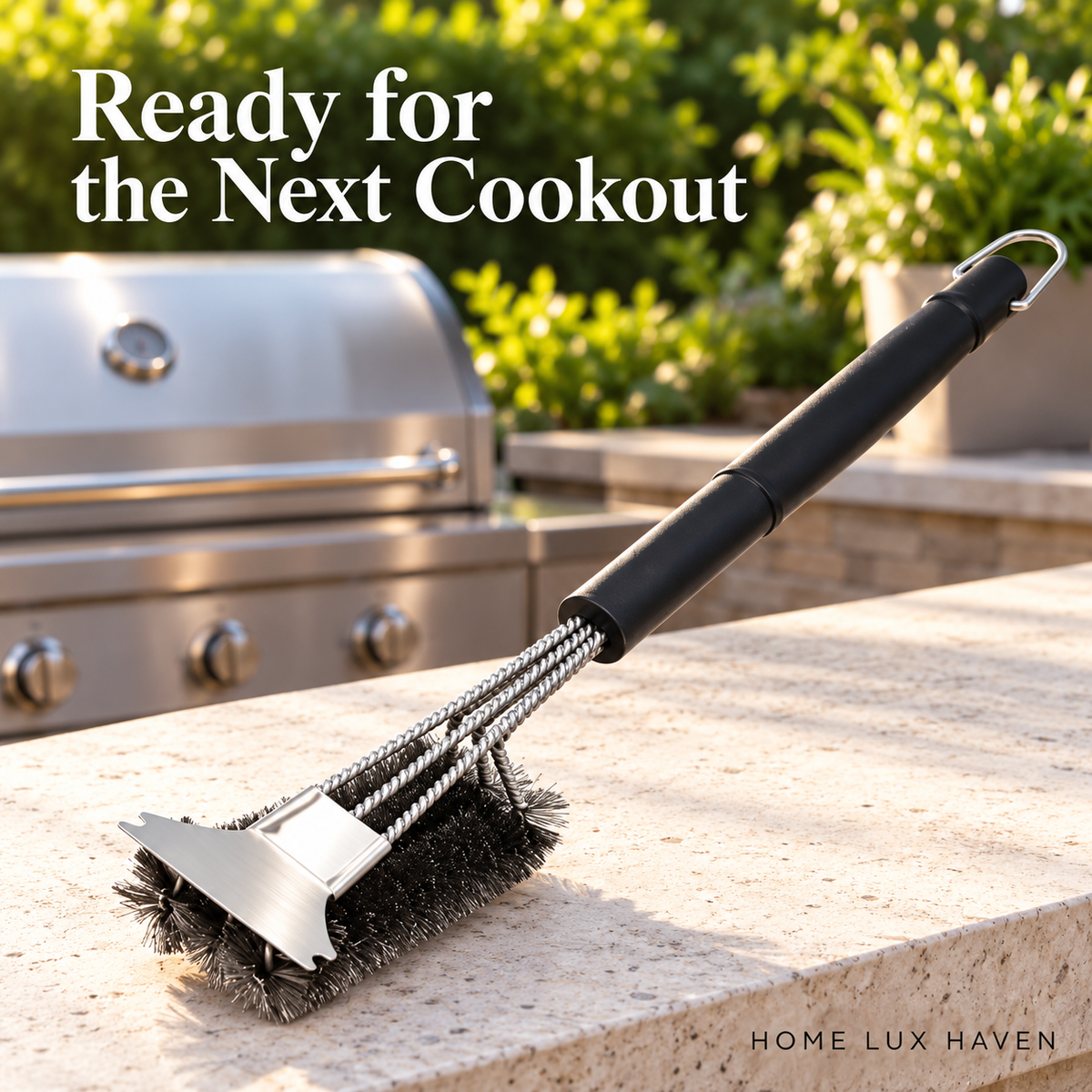 Heavy-Duty Grill Brush & Scraper ? 18" Triple-Head Stainless Steel Cleaner - advertising image 01