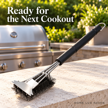 Heavy-Duty Grill Brush & Scraper ? 18" Triple-Head Stainless Steel Cleaner - advertising image 01