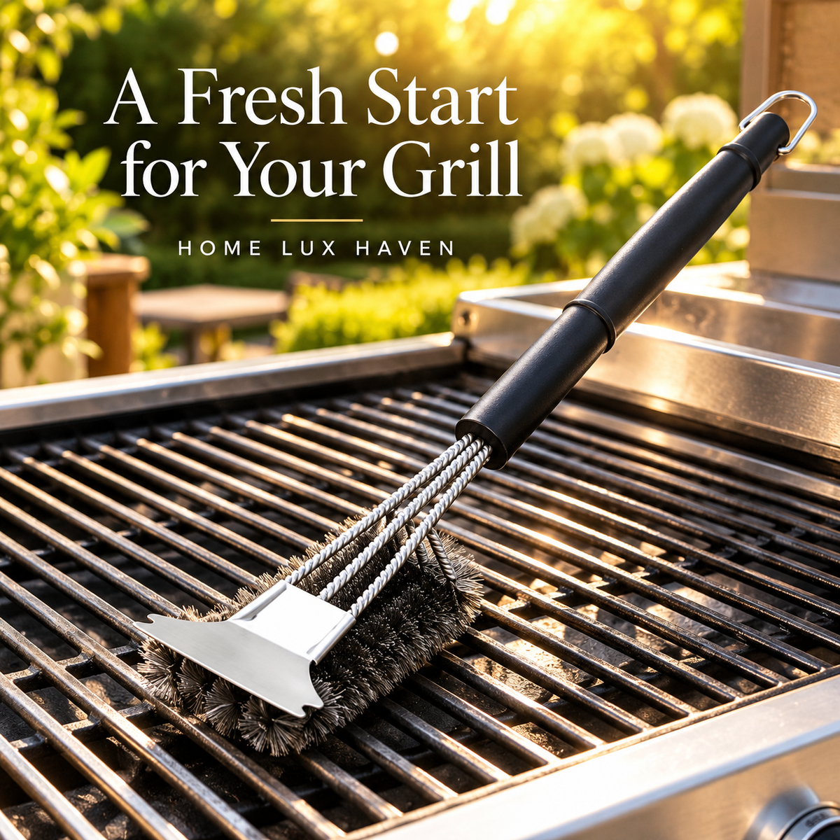 Heavy-Duty Grill Brush & Scraper ? 18" Triple-Head Stainless Steel Cleaner - advertising image 02