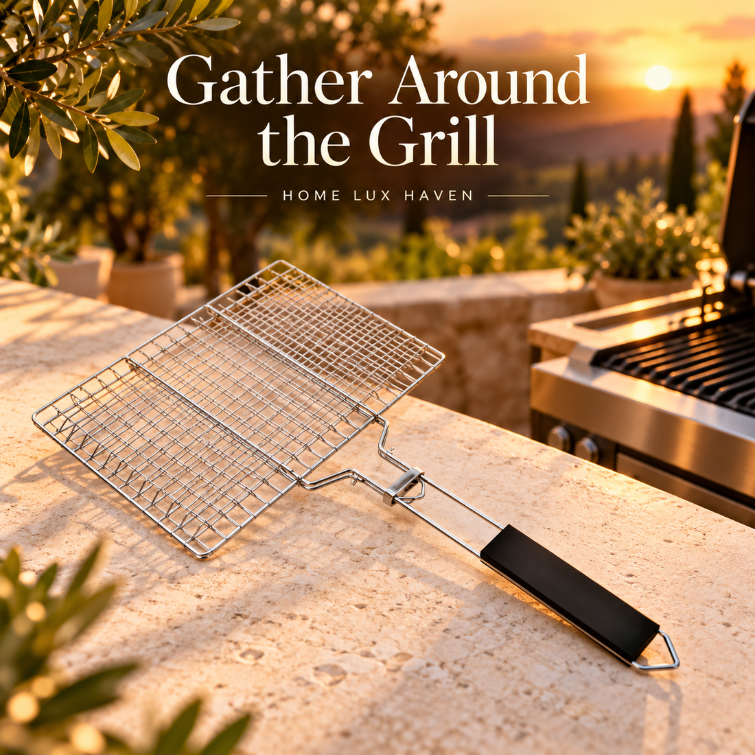 Stainless Steel Grilling Basket ? Folding Fish & Veggie Basket or Rolling Cylinder Basket - advertising image 01