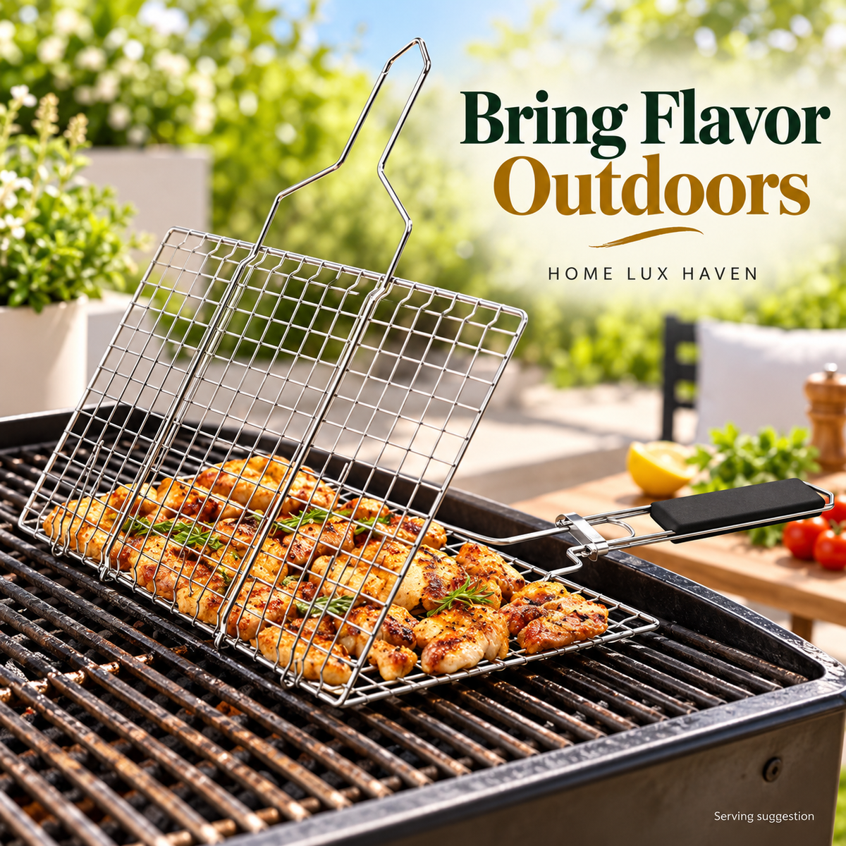 Stainless Steel Grilling Basket ? Folding Fish & Veggie Basket or Rolling Cylinder Basket - advertising image 02