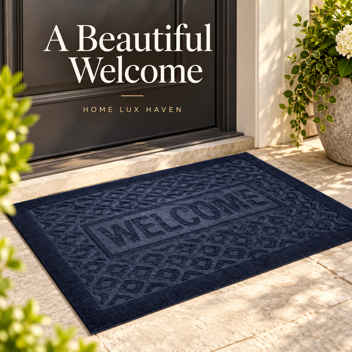 Embossed "Welcome" Door Mat – Rubber-Backed Non-Slip Outdoor Entry Mat 15" x 23" - advertising image 02