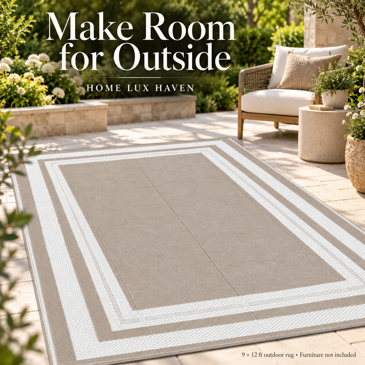 Large Reversible Outdoor Rug 9' x 12' ? Waterproof Plastic Straw Patio & RV Mat, Light Coffee - advertising image 01