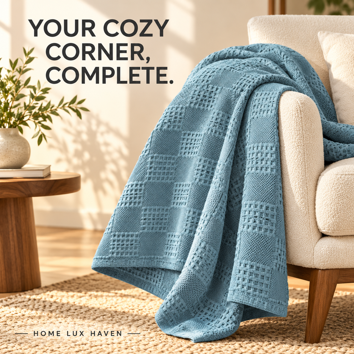 100% Cotton Waffle Weave Throw Blanket – Soft Breathable Sofa Throw, 40 x 60 in - advertising image 02