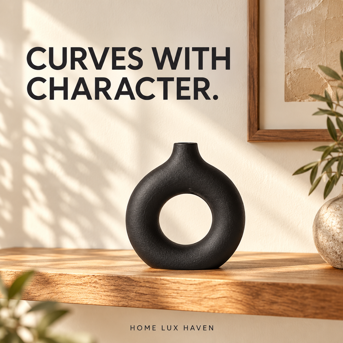 Modern Black Donut Ceramic Vase, Small - advertising image 02