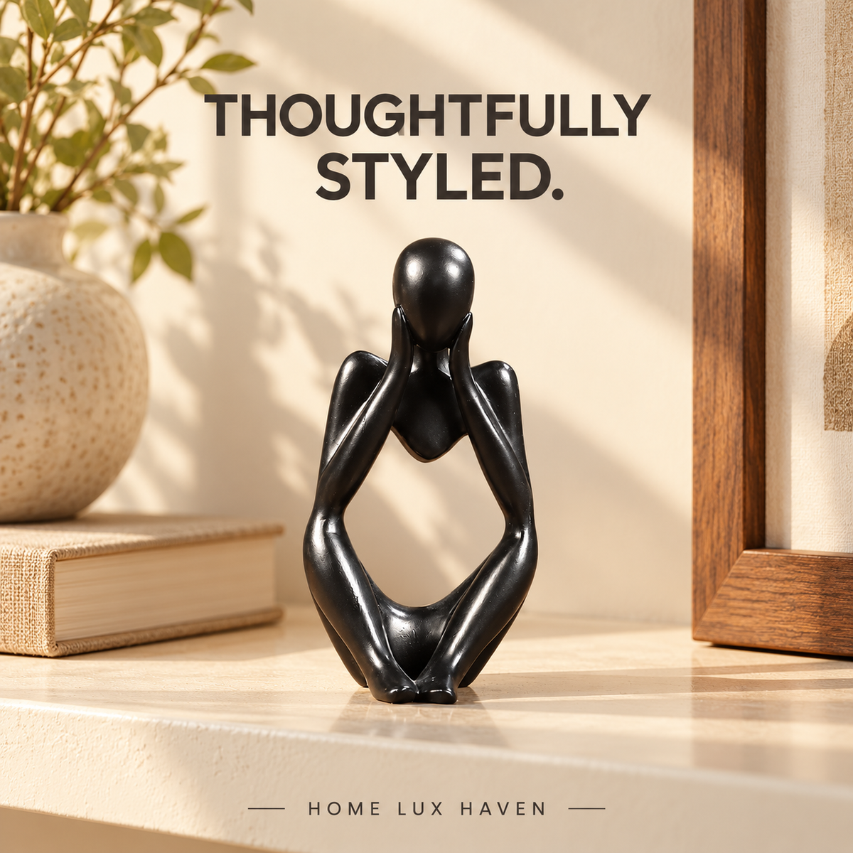 Abstract Thinker Sculpture – Modern Resin Figurine for Shelf & Desk Decor - advertising image 02