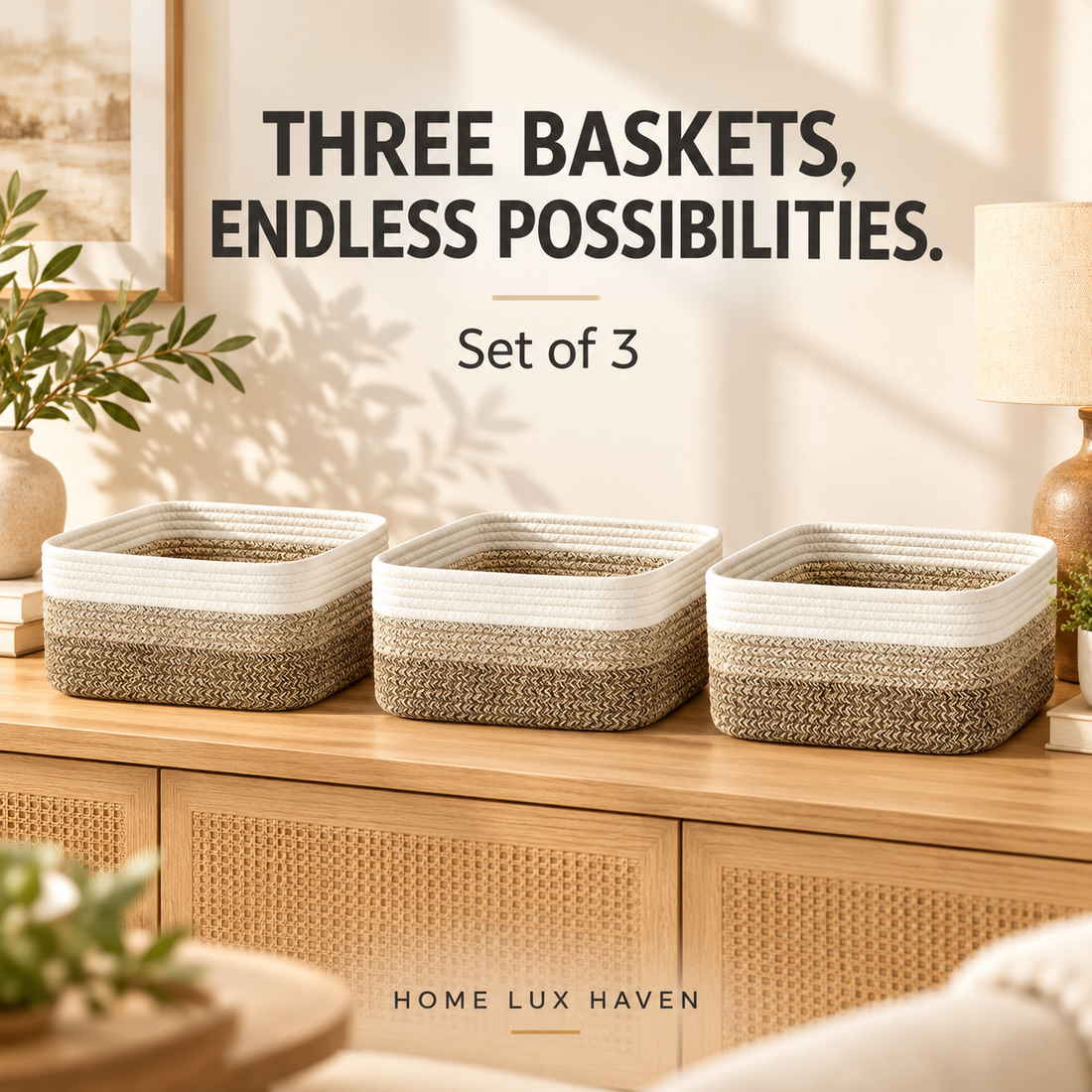 Cotton Rope Woven Storage Baskets, Set of 3 - advertising image 01