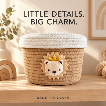 Lidded Cotton Rope Storage Basket with Lion Accent - advertising image 01