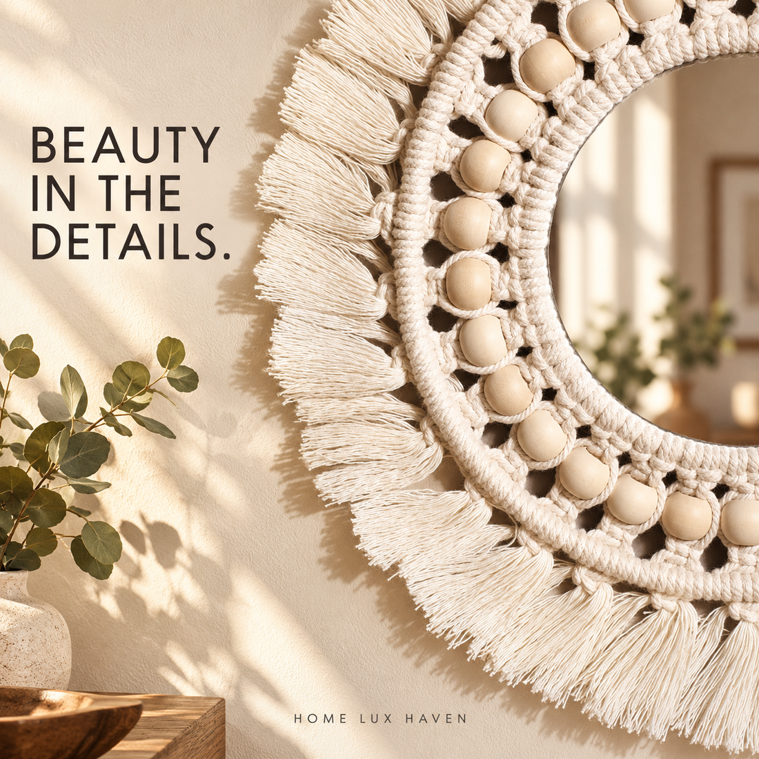 Boho Macrame Fringe Round Wall Mirror - advertising image 01